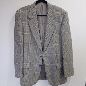 Vintage Louis Feraud Men's Grey Plaid Pure Virgin Wool Blazer Size 48L/US38L
